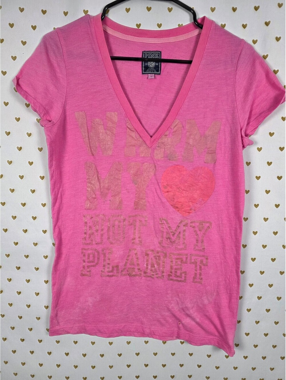 Victorias Secret PINK Vintage warm My Heart not my Planet Y2k Tee shirt Large
